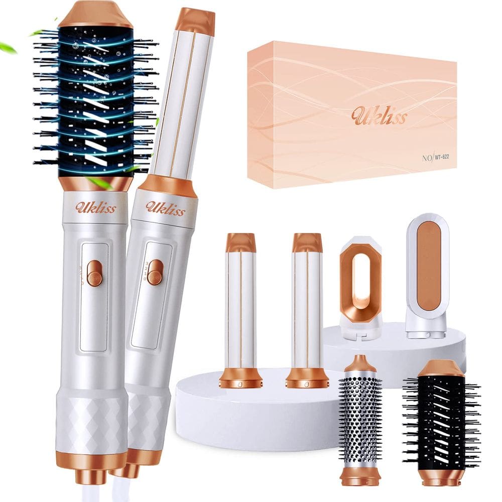 Escova de secador de cabelo UKLISS 6 em 1 Ionic Hair Curler Straightener