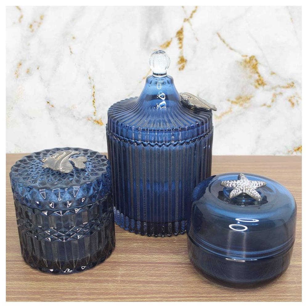 Kit Banheiro Porta Algodão Cotonete E Joias Vidro Com Detalhe De Metal