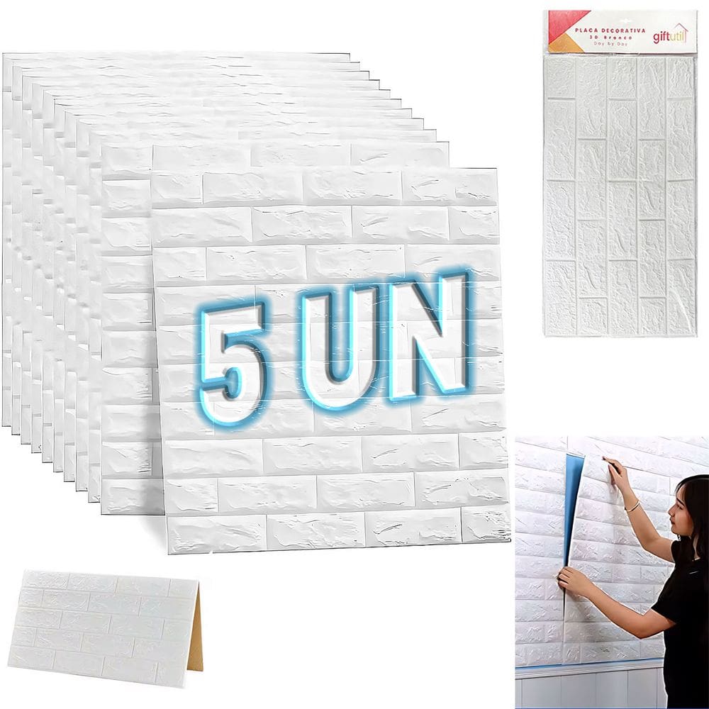 Kit 5 Placas Decorativa Papel De Parede 3D Tijolinho A Prova Dagua Sala Quarto Cozinha