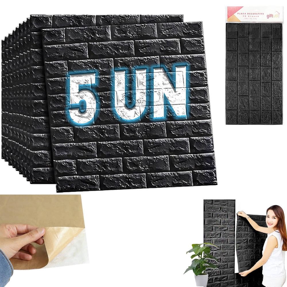 Kit 5 Placas Decorativa Papel De Parede 3D Tijolinho A Prova Dagua Sala Quarto Cozinha