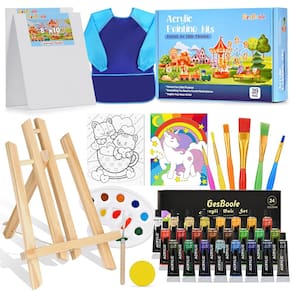 Kit de pintura em acrílico Gesboole para crianças com tela, tintas e muito mais