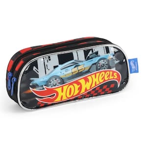 Estojo 2 Divisórias Escolar Menino Parquinho Hot Wheels Preto