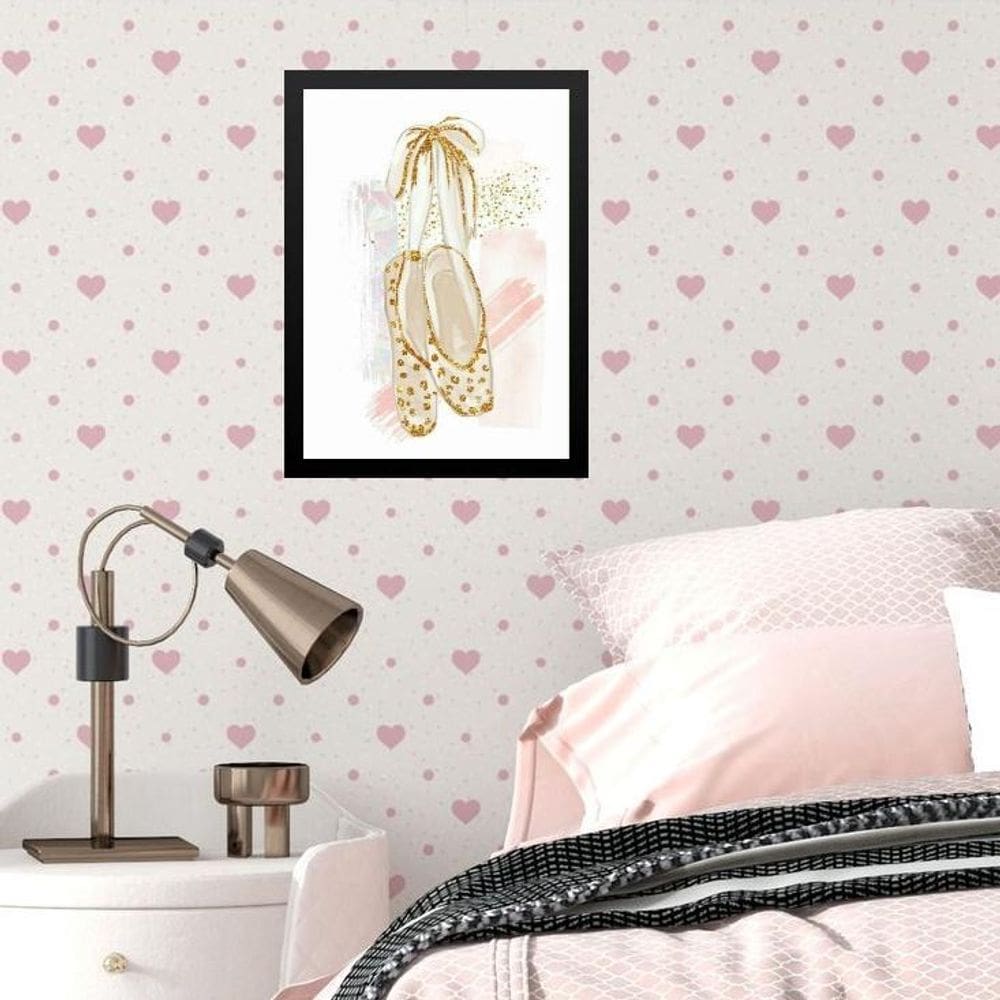 Quadro Infantil Menina Sapatilha Balé Ouro 33X24Cm - Vidro