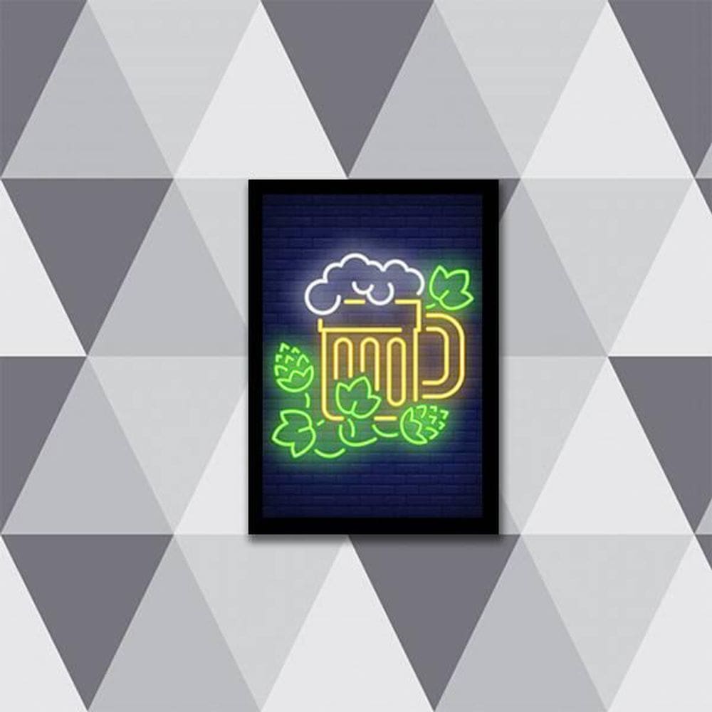 Quadro Decorativo Copo Cerveja Simulando Neon 33X24Cm Preta