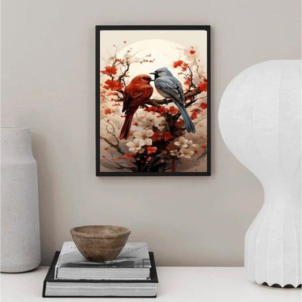 Quadro Arte Casal De Passarinhos 45X34Cm