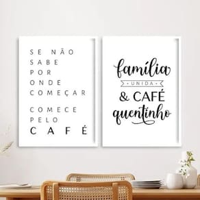 Kit 2 Quadros Família Unida E Café 45X34Cm - Com Vidro