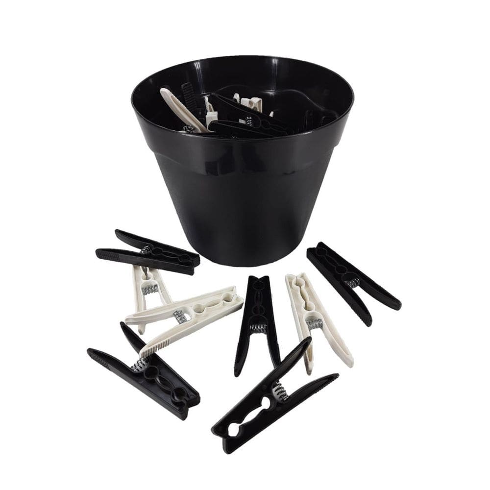 Kit 40 Pregadores Roupas Plástico Com Baldinho Cesto Preto