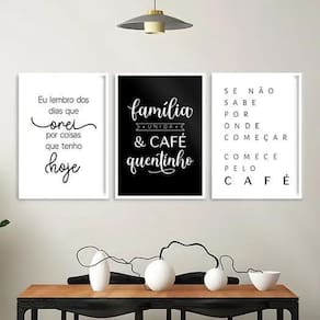 Kit 3 Quadros Decorativos Família E Café 24X18Cm - Com Vidro