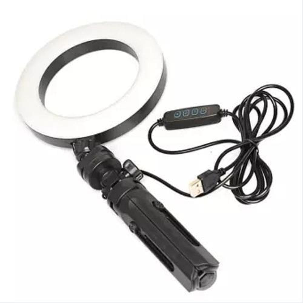 Iluminador Ring Light 6 Pol Com Tripé De Mesa Usb 16Cm
