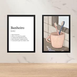 Kit 2 Quadros Banheiro Casal - Escovas Dente 45X34Cm - Vidro