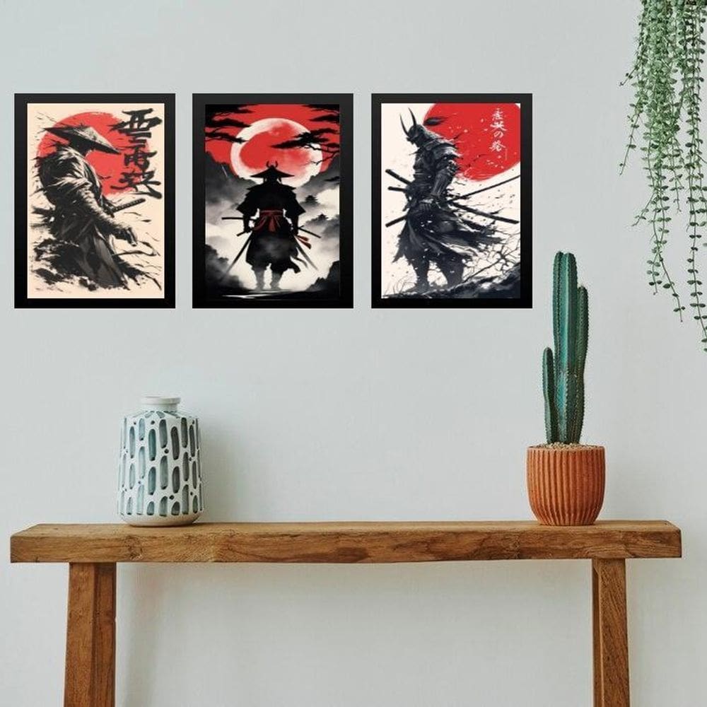 Kit 3 Quadros Gravuras Artes Samurais 24X18Cm