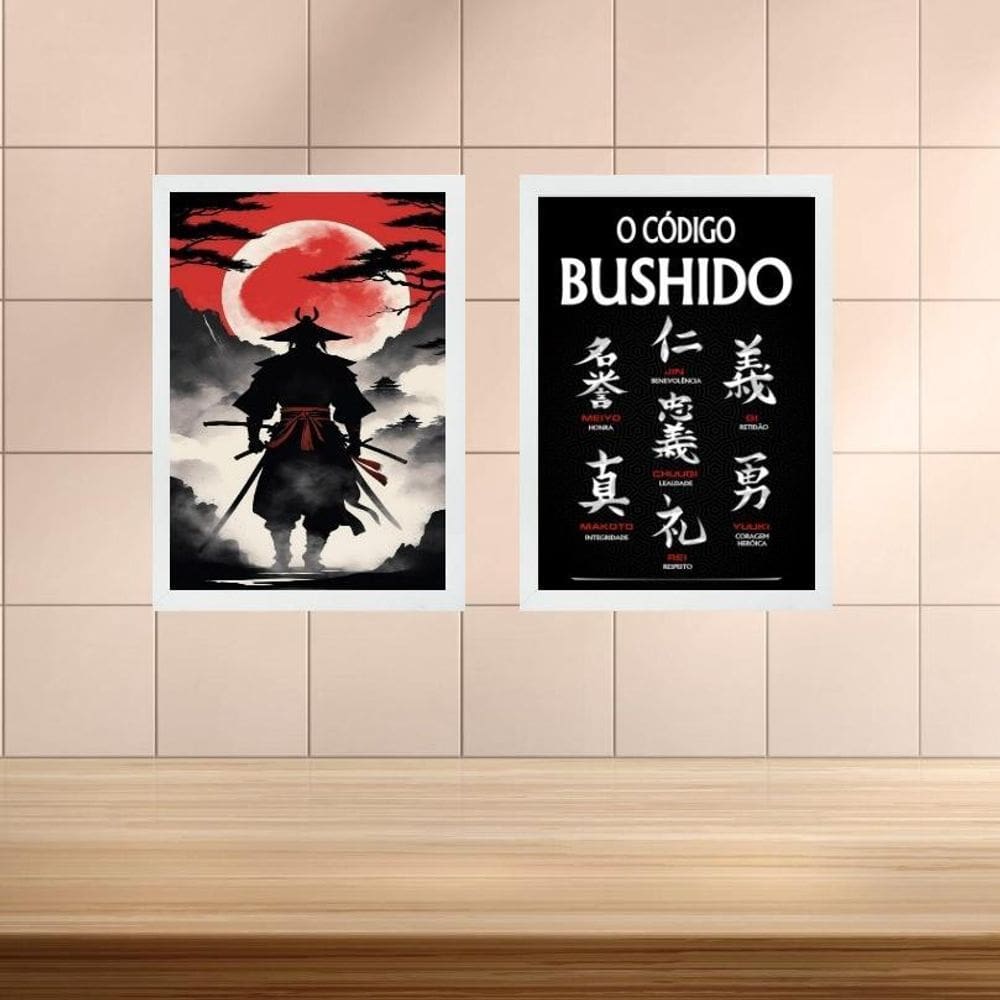 Kit 2 Quadros Samurai - Código Bushido 33X24Cm - Com Vidro