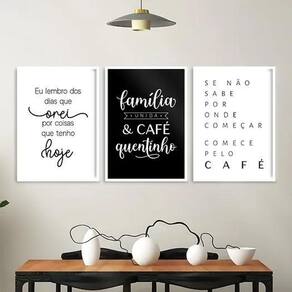Kit 3 Quadros Decorativos Família E Café 33X24Cm - Com Vidro