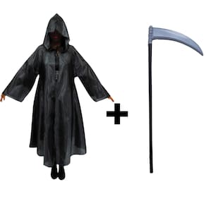 Fantasia Halloween Capa Mago Feiticeiro Com Capuz E Acessório Capa Pânico Infantil Completo Carnaval Cosplay