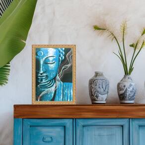 Quadro Moldura Dourada Buda Azul 33X24Cm