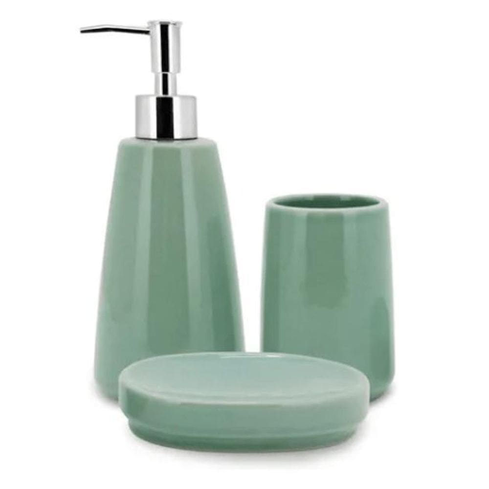Jogo 3 Peças Banheiro Em Cerâmica Pale Green 410 Ml Mimo