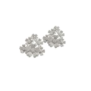 Brinco Prata Mini-Flores Juntas Com Zircônia Cravejada