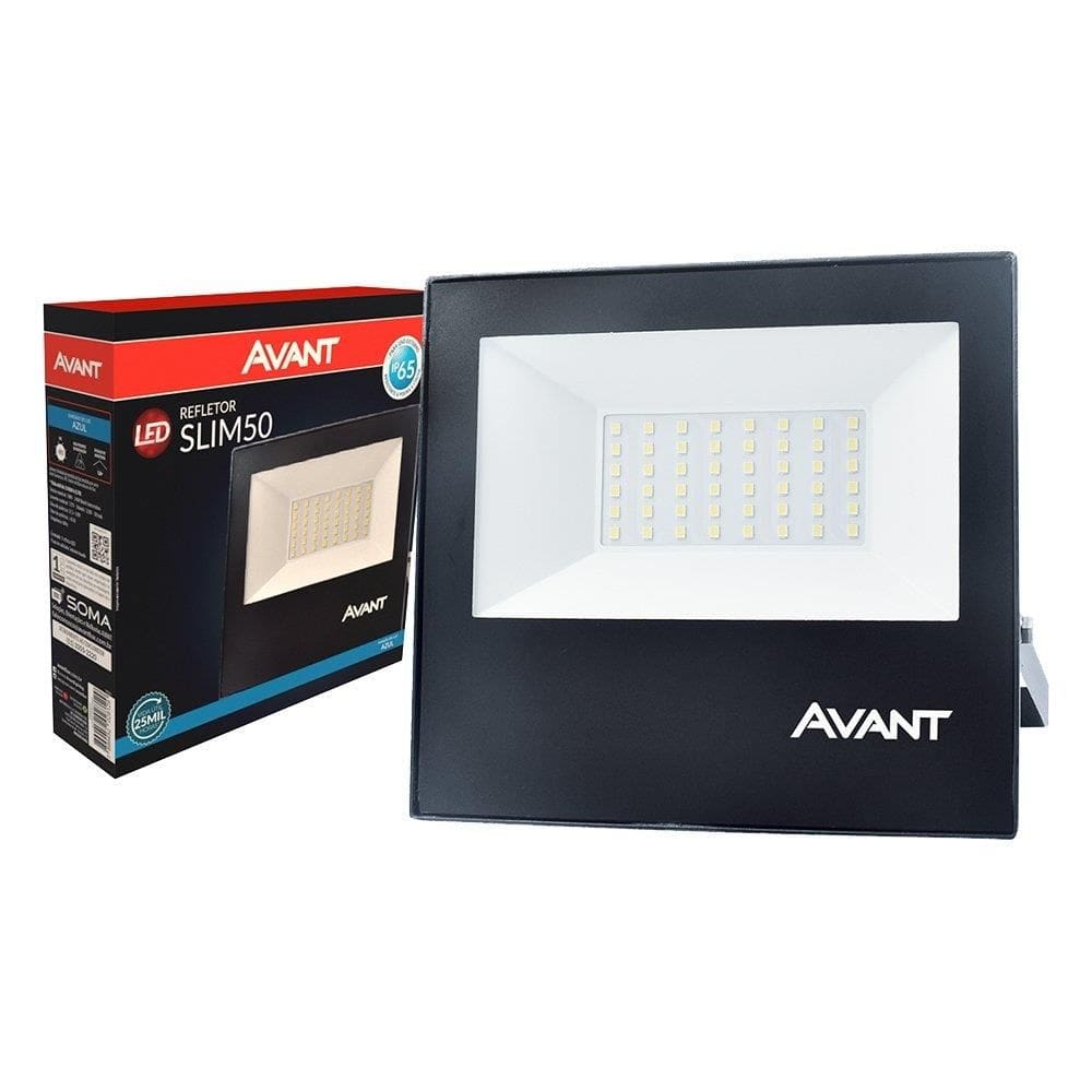 Refletor Avant Led Slim Preto 50W Luz Azul