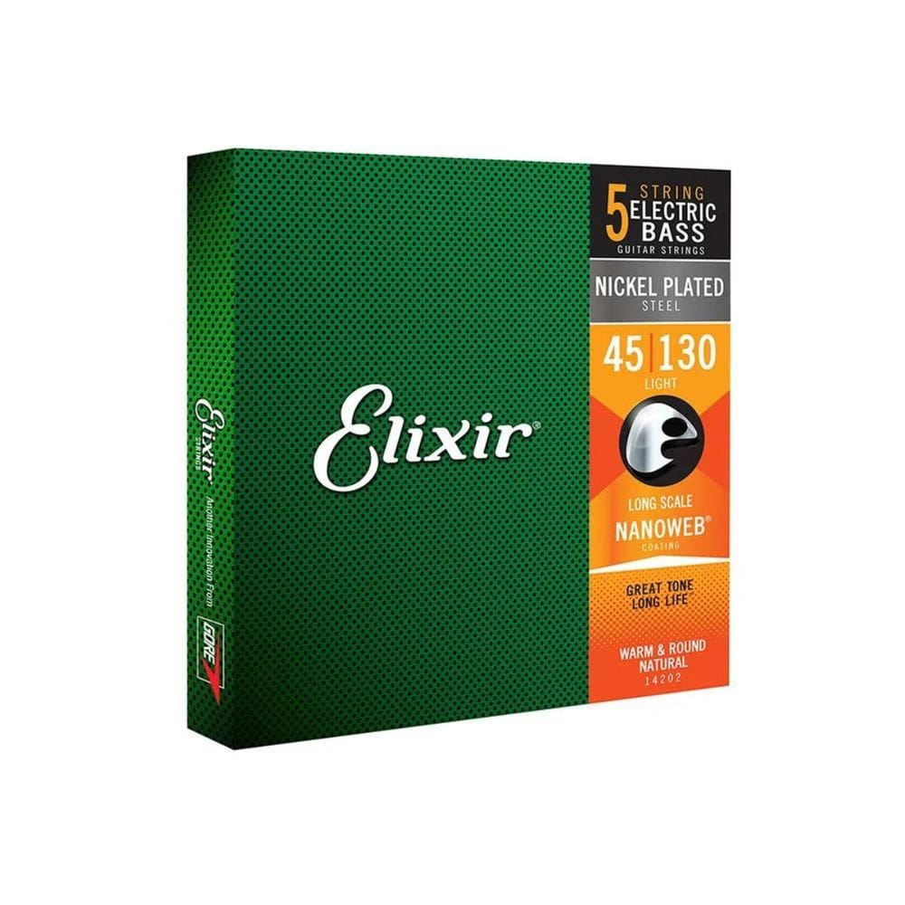 Encordoamento Baixo 5 Cordas 045 Elixir Light Long Scale Nanoweb Made In USA 14202