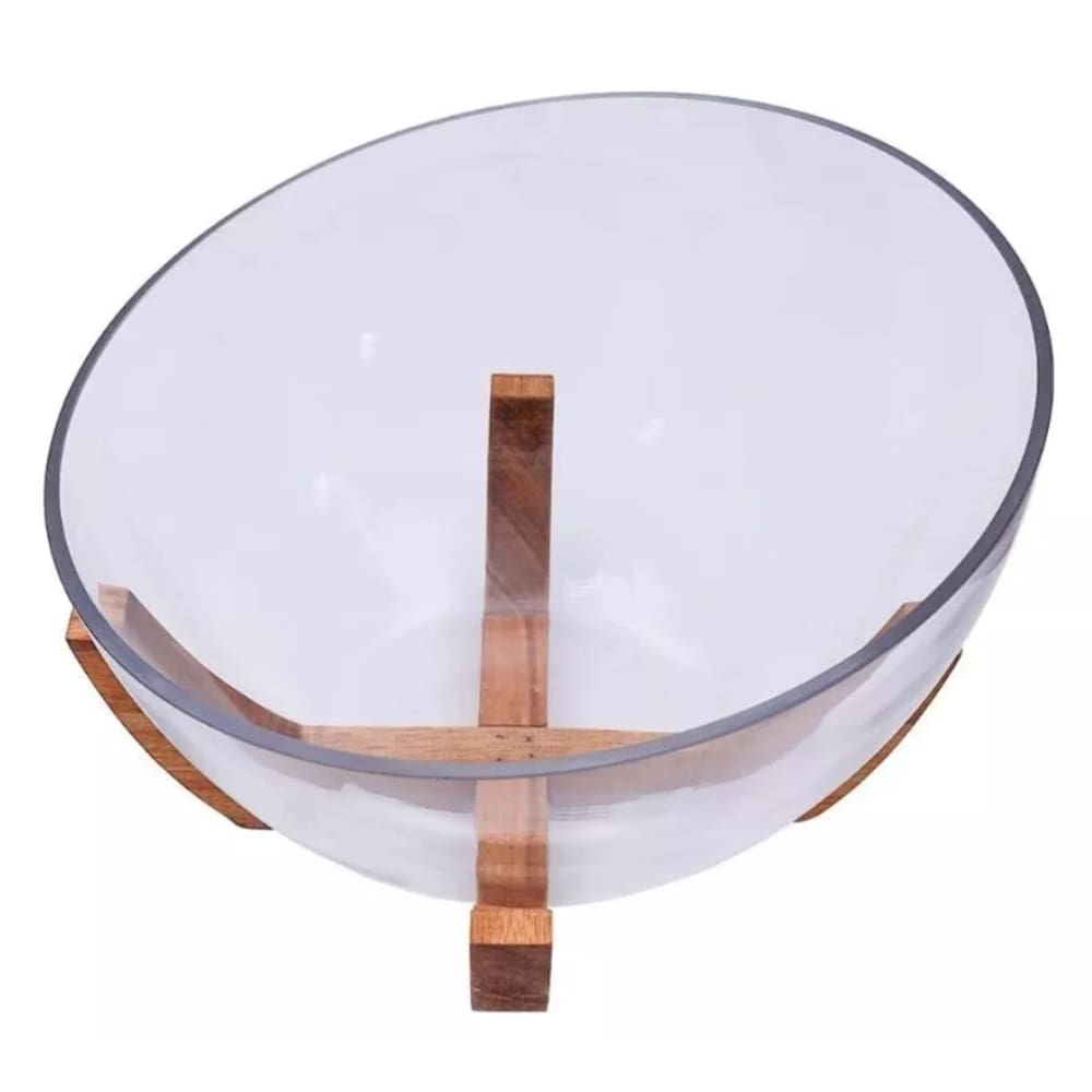 Saladeira Aclive Vidro e Base de Madeira Acacia Mimo Style