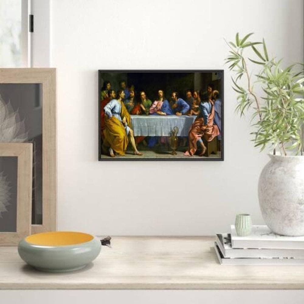 Quadro Decorativo Santa Ceia 33X24 Com Vidro - Madeira Preta