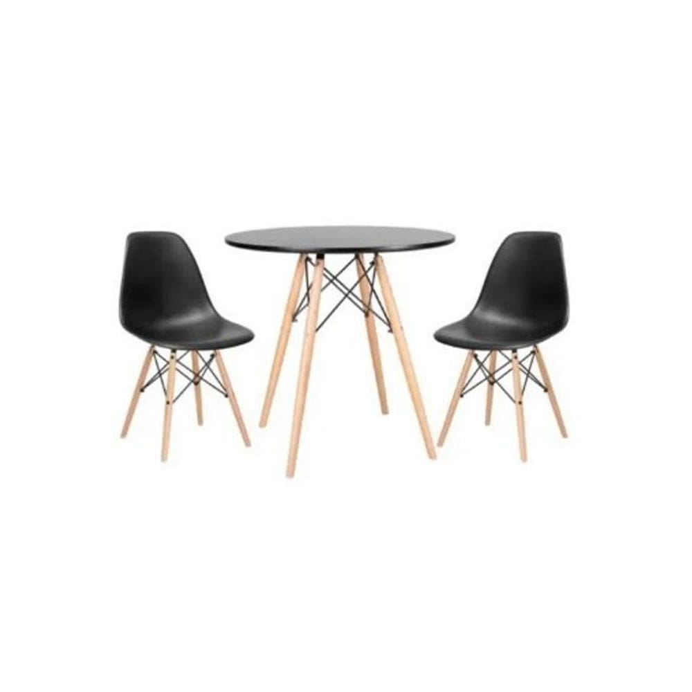 Kit Mesa Jantar Eiffel 80Cm Preta + 2 Cadeiras Charles Eames