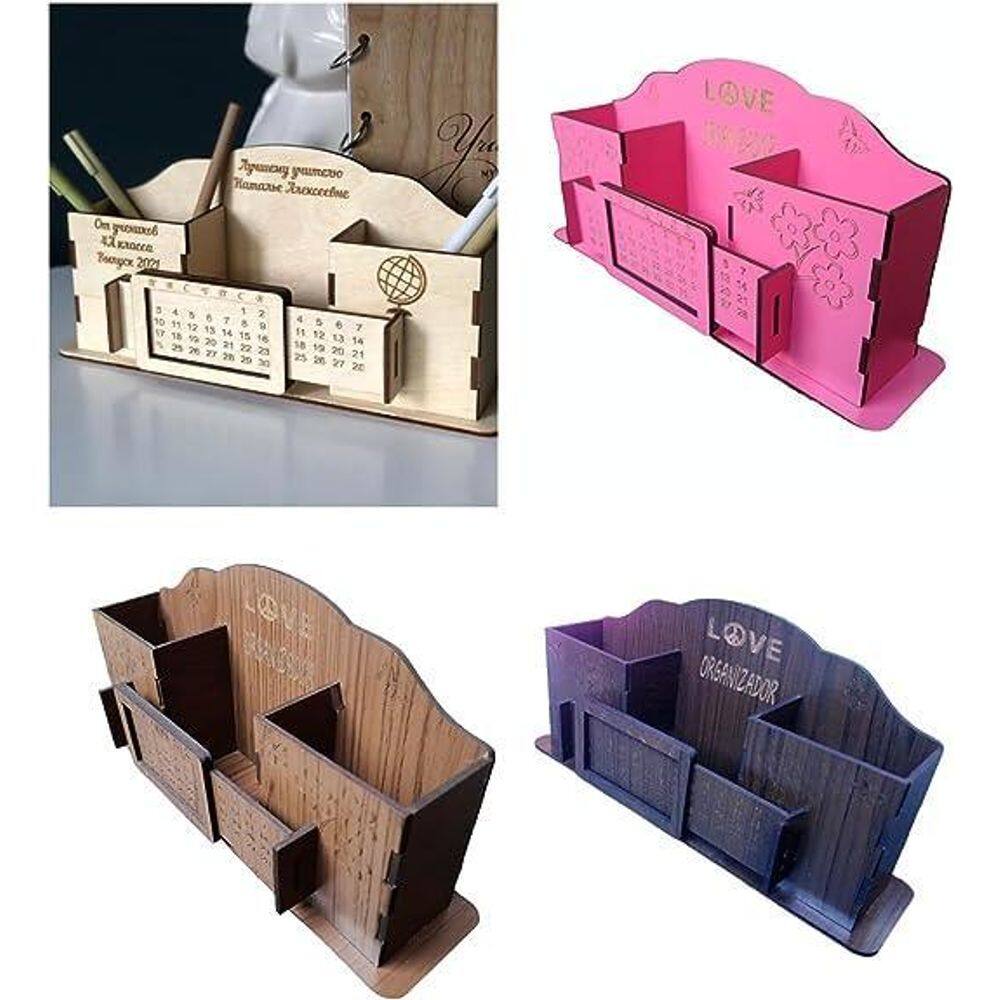 Organizadora De Mesa Multiuso Com Calendario Em Mdf 5 Cores