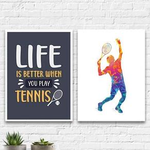 Kit 2 Quadros Decorativos Life Tennis 24X18Cm - Com Vidro