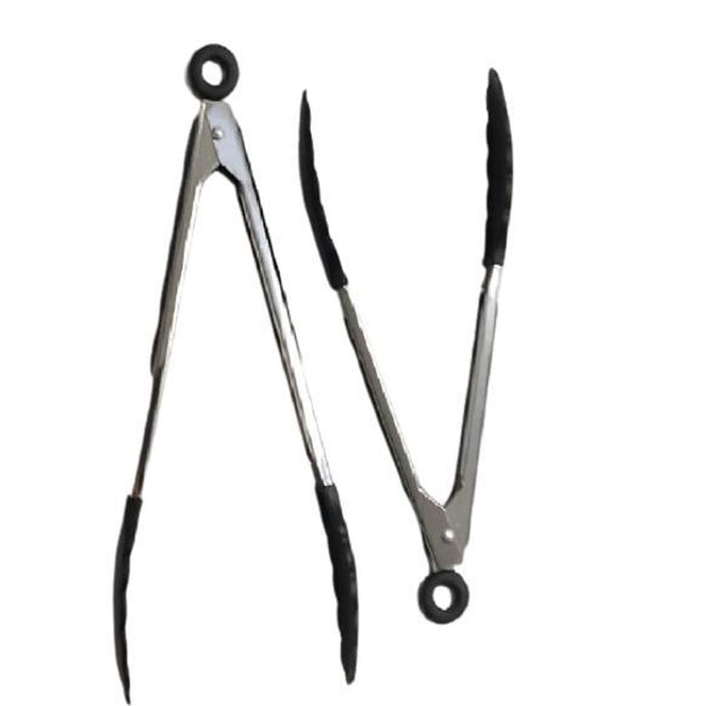 Jogo 2 Pinças Silicone 29,5 e 25,5 cm Preto