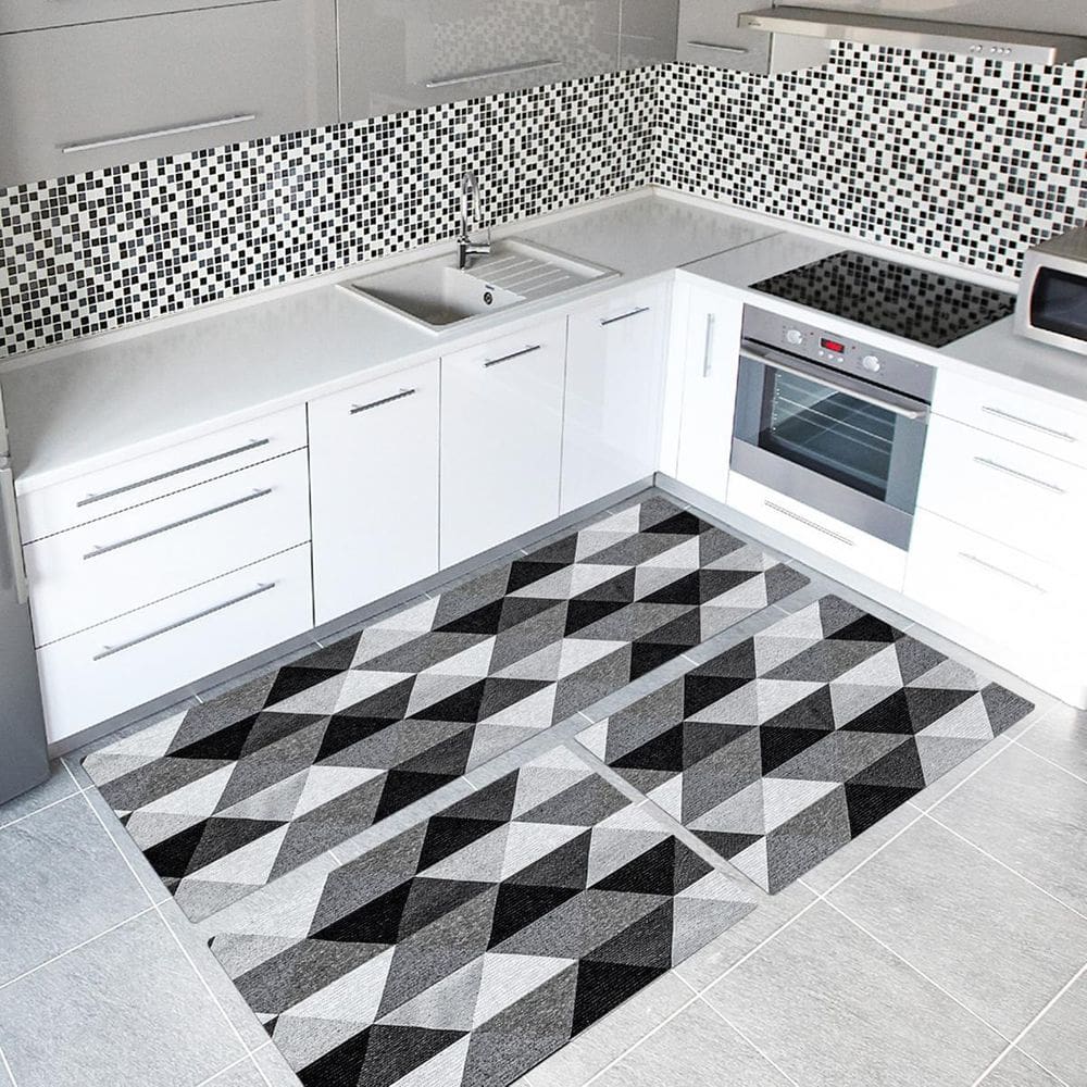 Tapete Cozinha 3 Peças Jacquard Latéx Detroid Preto