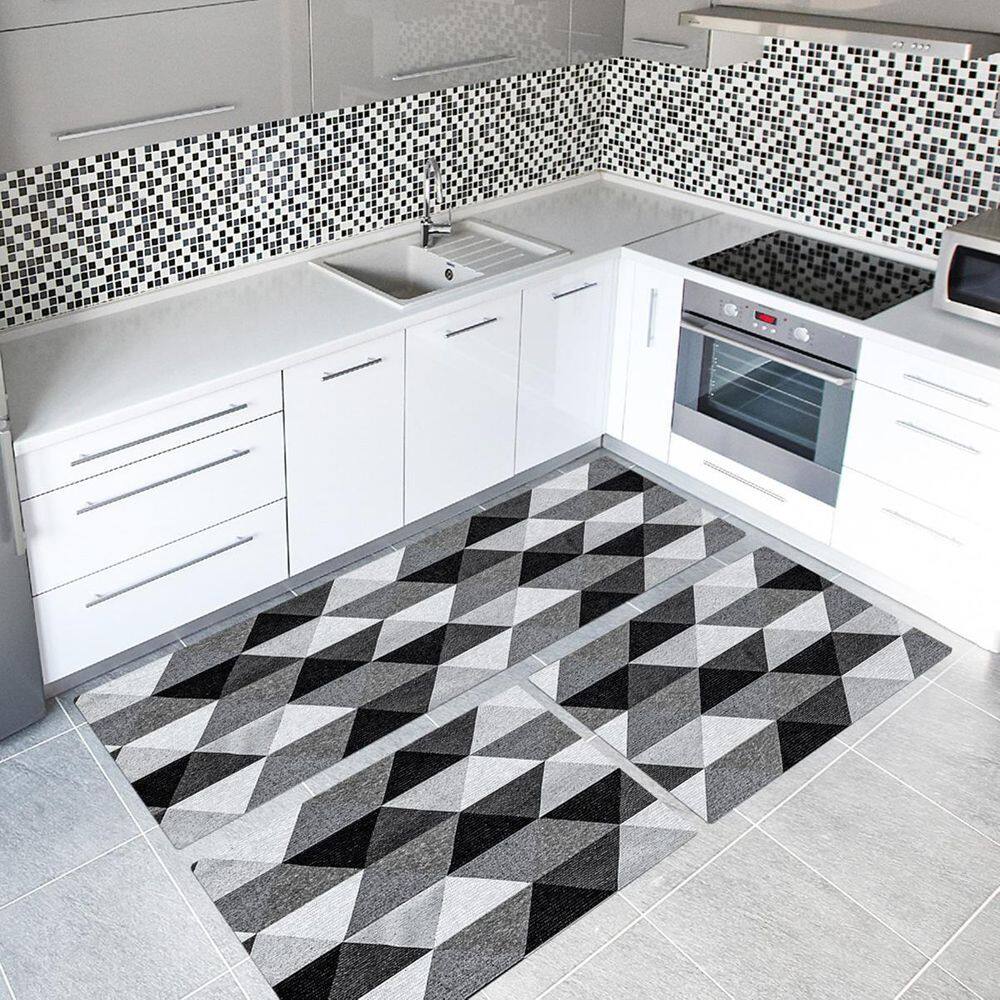 Tapete Cozinha 3 Peças Jacquard Latéx Detroid Preto