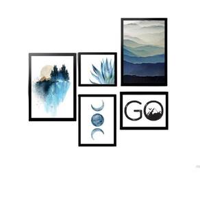 Kit 5 Quadros Decorativos Com Molduras Azuis Go