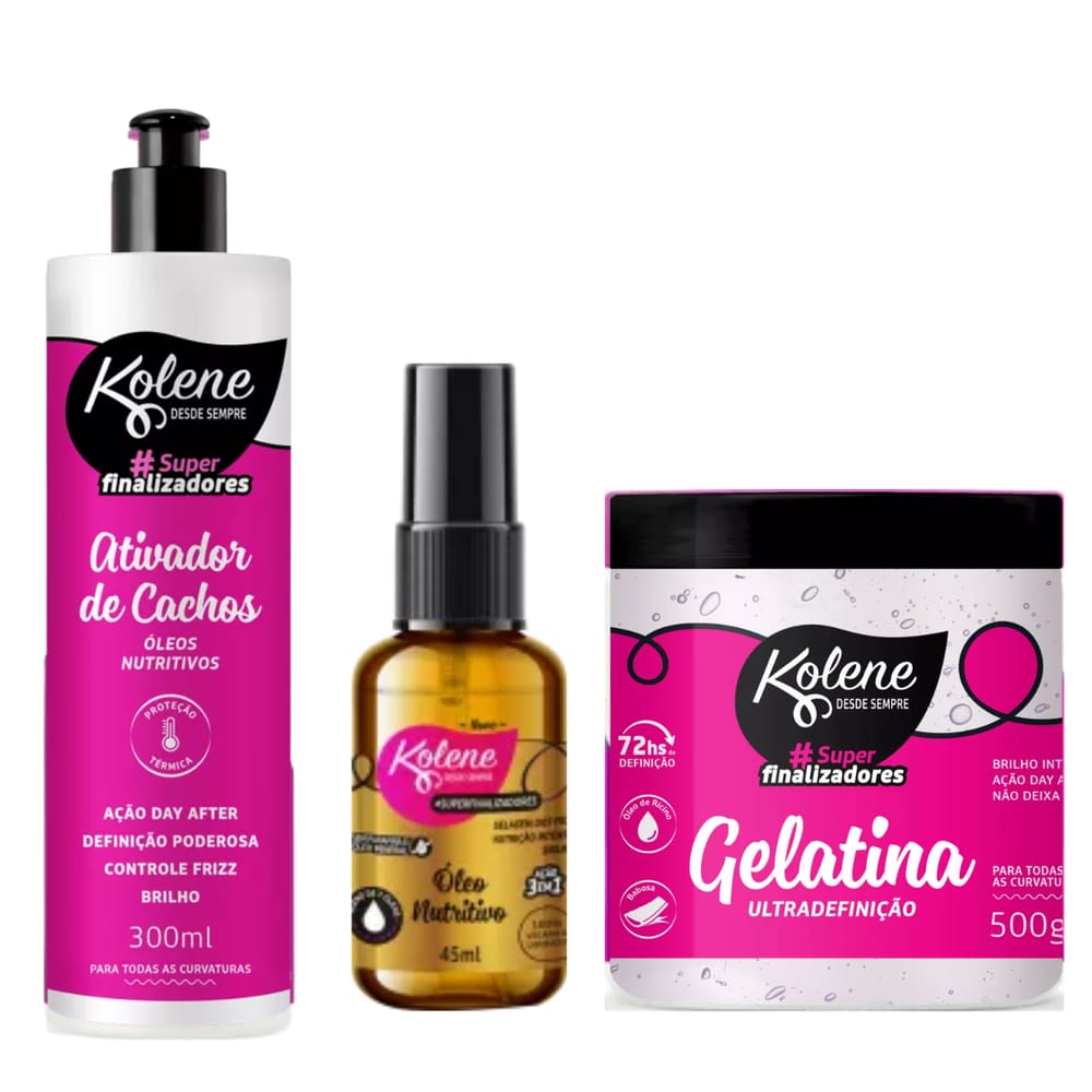 Kit Kolene Ativador de Cachos Óleos Nutritivos + Óleo +Gelatina