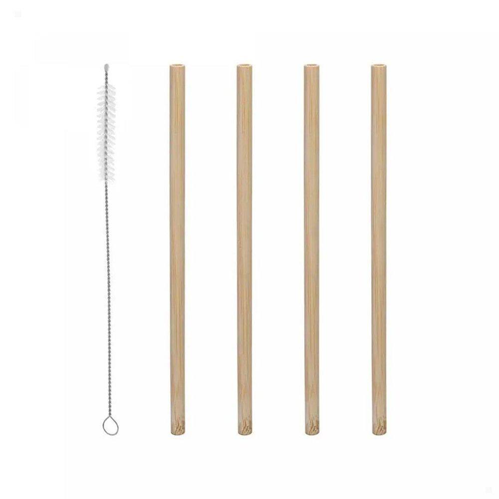 Kit 4 Canudos Reutilizáveis De Bambu + Escova De Limpeza