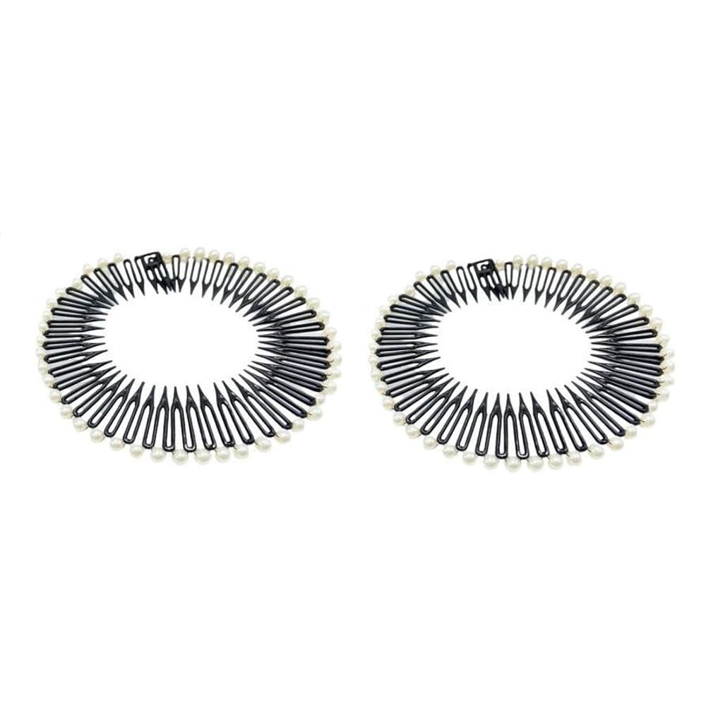 2 Tiaras Bell 12Cm Preta Com Pérola Prendedor Cabelo
