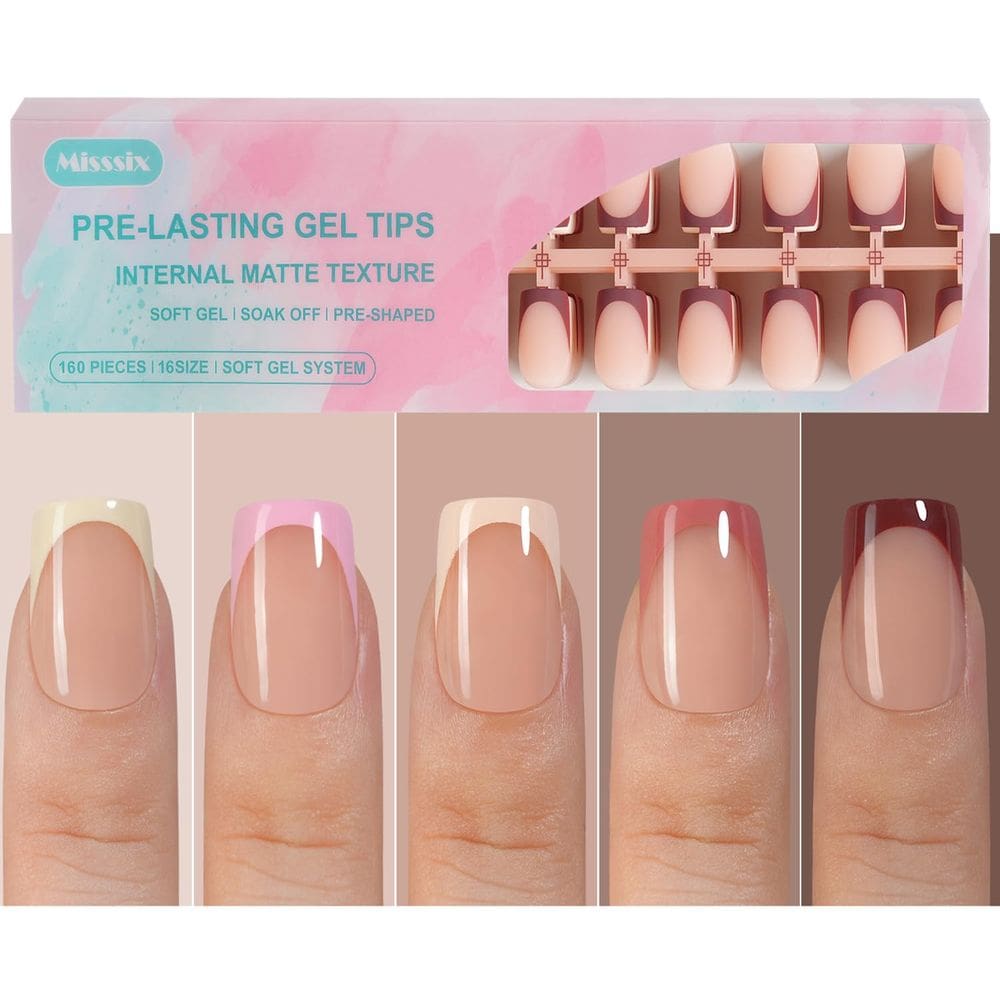 Gel Nail Tips Misssix French 160 unidades de arte de unhas quadrada curta