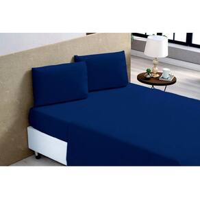 Kit Jogo Lençol Cama Casal Queen 4 Peças Premiun Liso Azul