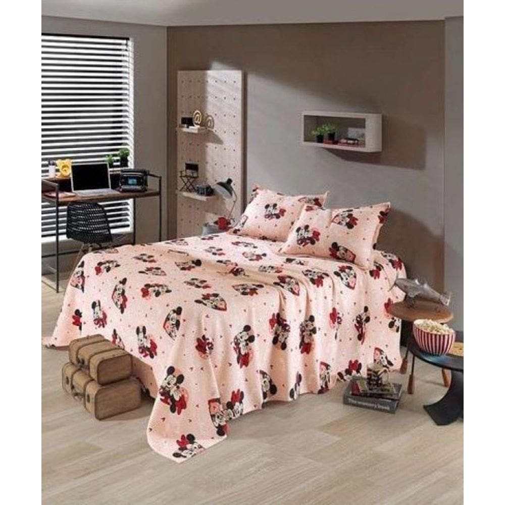 Kit Colcha Solteiro Piquet Mickey E Minnie 06 2 Peças Dohler