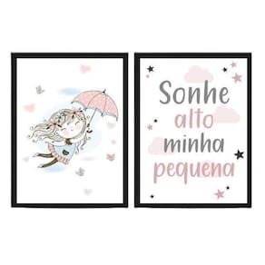 Quadros quarto infantil menina 45x34cm - moldura preta