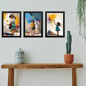 Kit 3 Quadros Decorativos Artes Crianças Pintando 24X18Cm