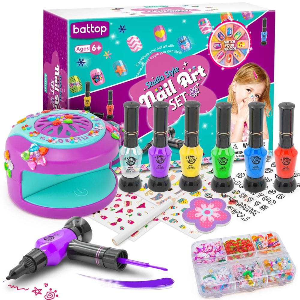 Conjunto de esmaltes BATTOP Kids com secador de unhas e esmalte 2 em 1