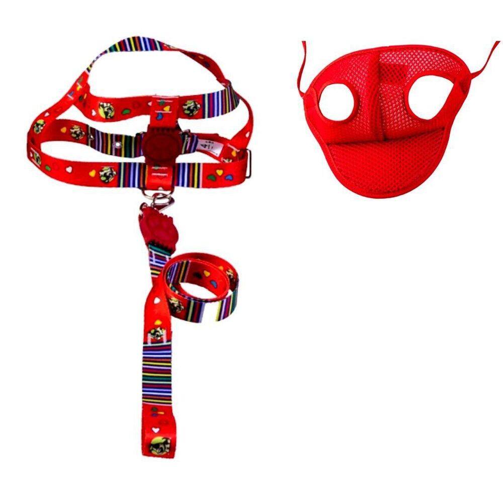 Kit Boné E Coleira Peitoral Para Cães E Gatos Nº4 - Vermelho