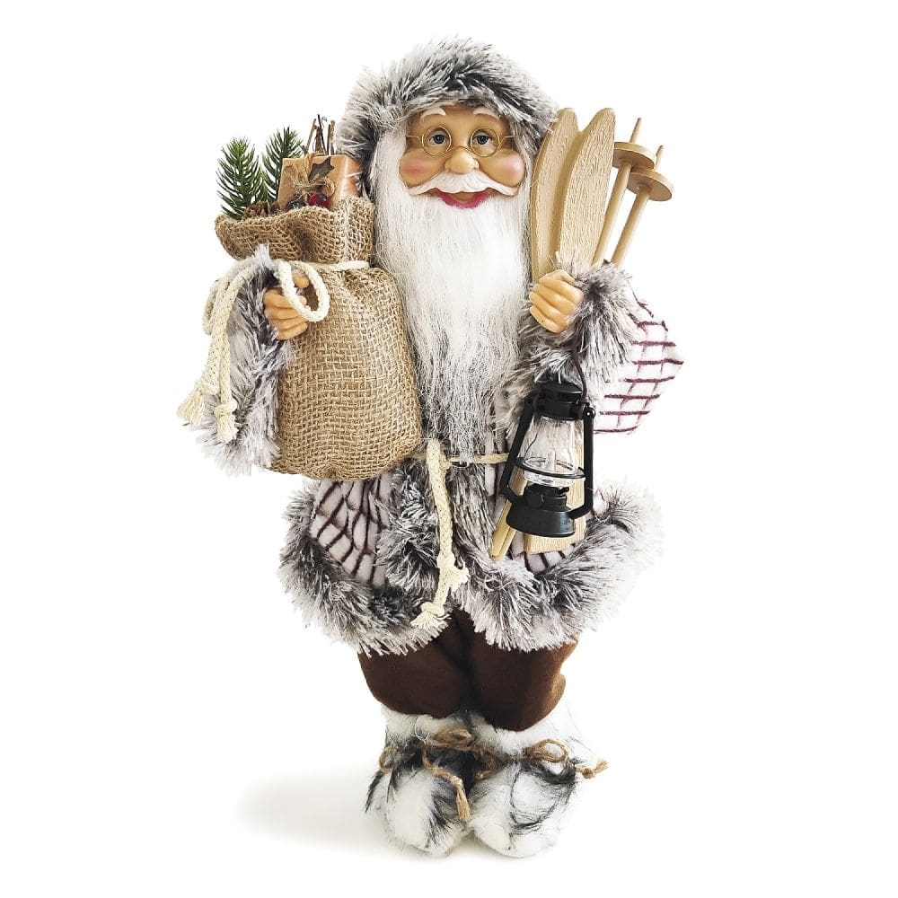Boneco Papai Noel Rústico com Ski Decorativo 45cm
