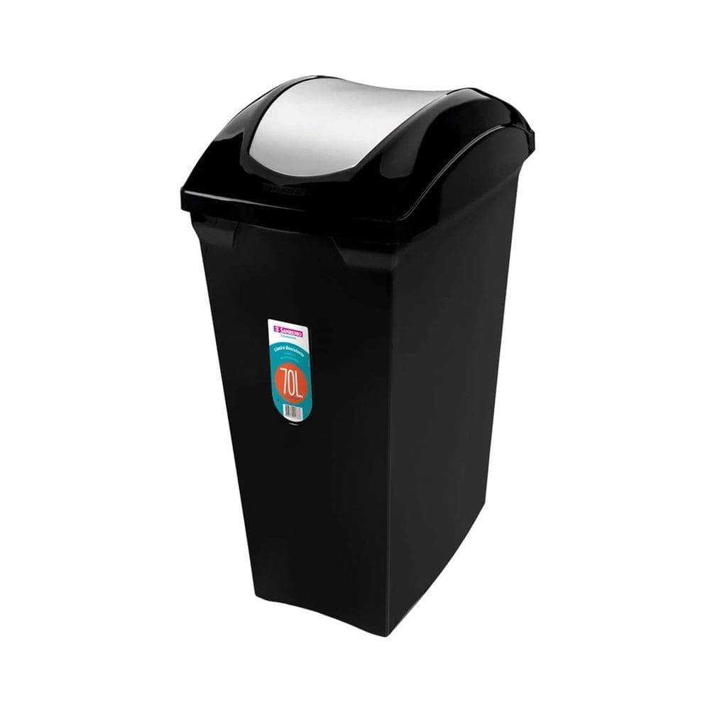 Lixeira Basculante Grande 70 Litros Cesto De Lixo Cozinha Banheiro Preto - SR66 Sanremo