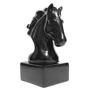 Escultura Estatueta Cabeça de Cavalo Decorativa Preta 28cm