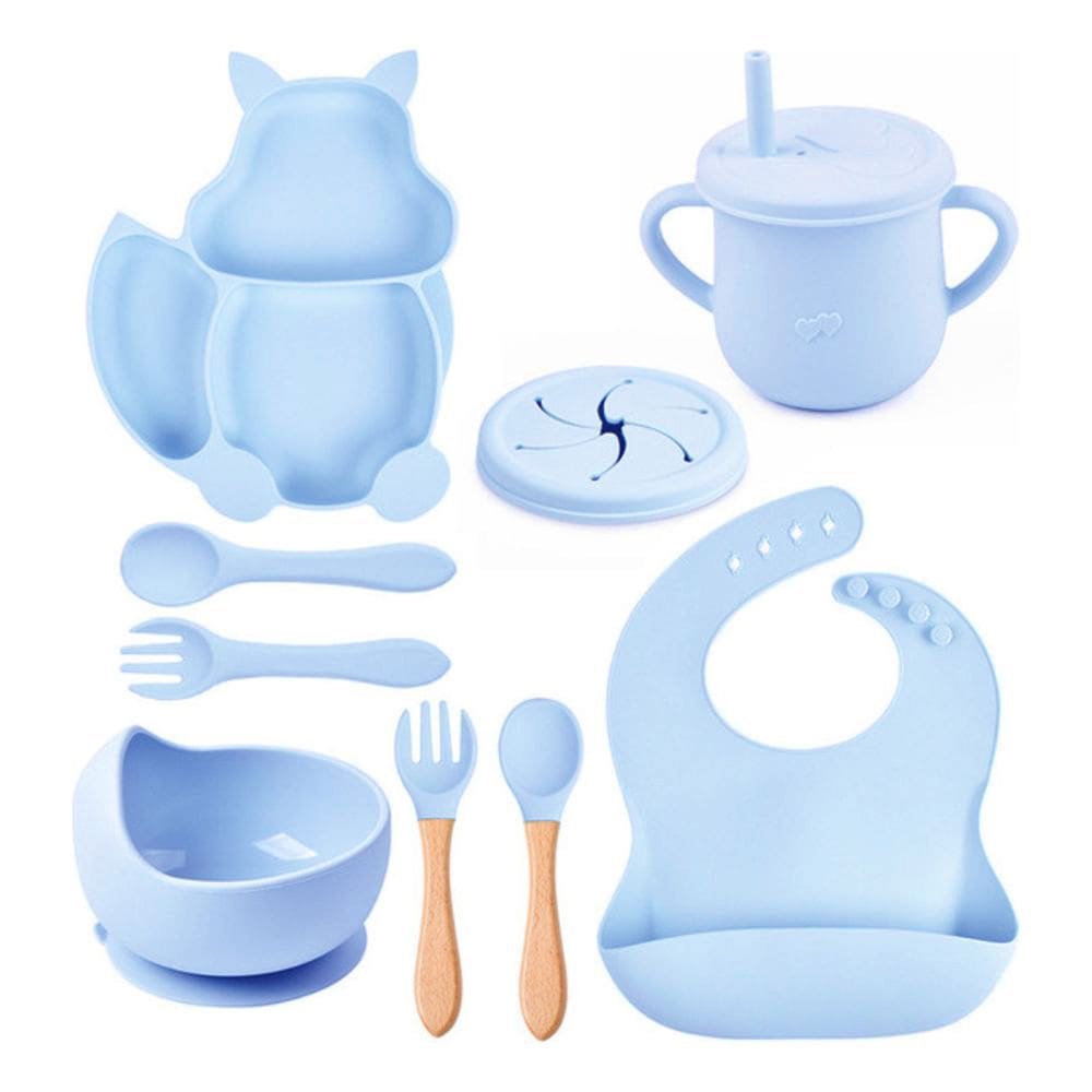Kit 10 Pçs Alimentação Para Bebê Silicone Infantil Ventosa Azul
