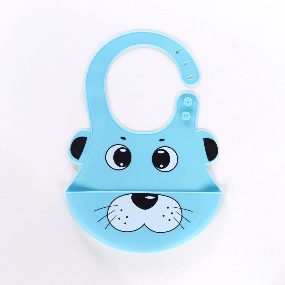 Babador De Silicone Bebê Impermeável Pega Migalhas Animais Azul