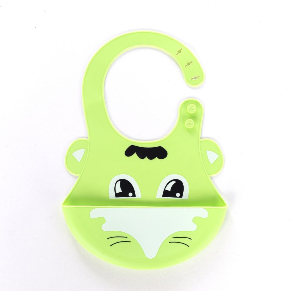Babador De Silicone Bebê Impermeável Pega Migalhas Animais Verde