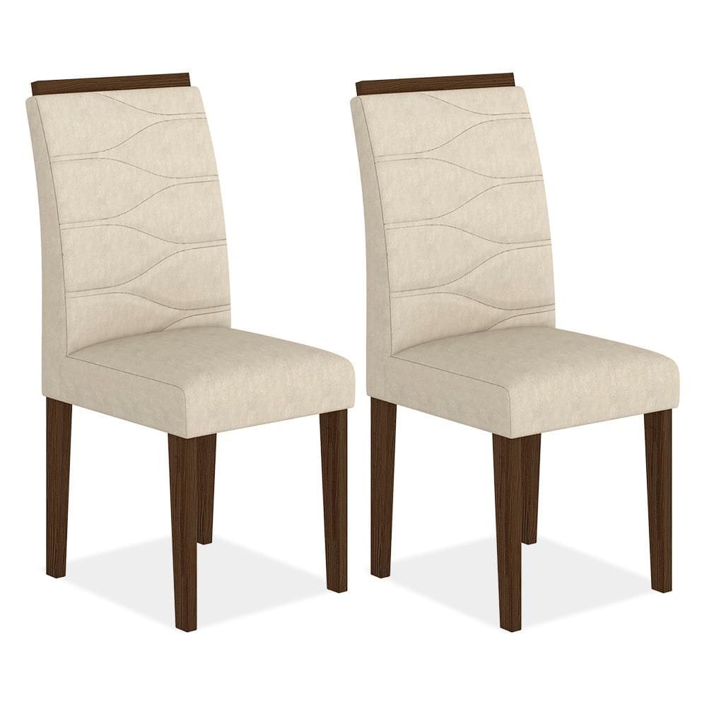 Kit 2 Cadeiras Estofadas Vitória Imbuia/bege - Móveis Arapongas