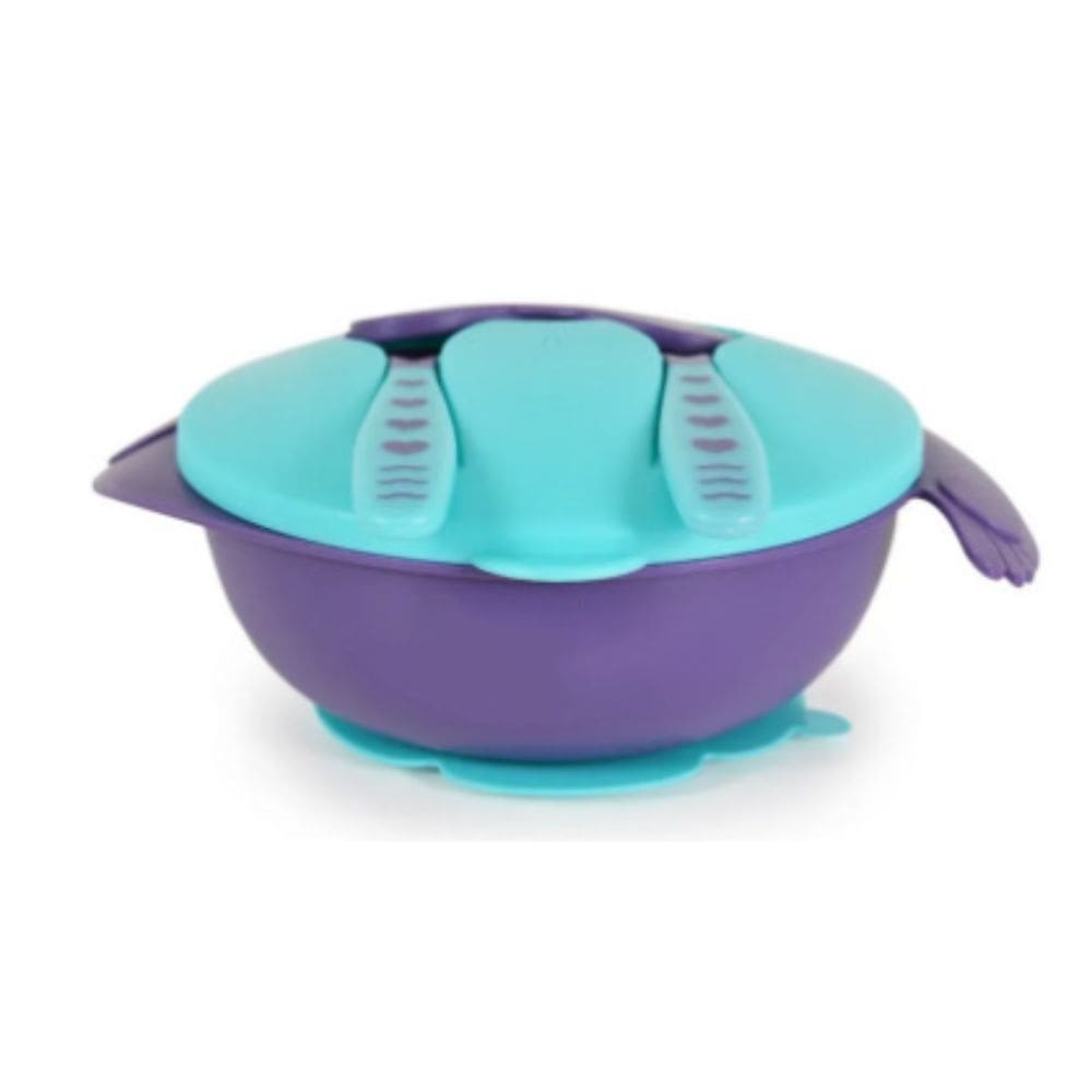 Kit Refeição Infantil Criança Bebê 3 Peças C/ Talher Ventosa Azul